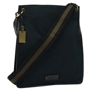 Authentic GUCCI Shoulder Bag Canvas Navy Gold 90657